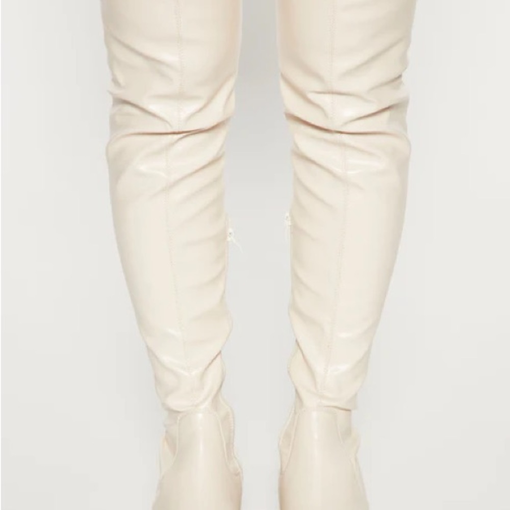 Cream Over-the-Knee Boots